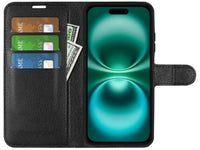 Lederhülle Portemonnaie Karten Ledertasche für Apple iPhone 16 in schwarz von Screenguard