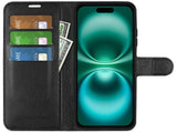 Lederhülle Portemonnaie Karten Ledertasche für Apple iPhone 16 in schwarz von Screenguard