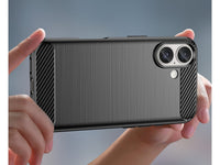 Flexible Handy Schutzhülle mit gebürster Carbon Textur auf der Rückseite für zum Schutz des Apple iPhone 16 Plus  Display und Gehäuse Case in schwarz von Screenguard