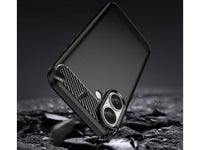 Flexible Handy Schutzhülle mit gebürster Carbon Textur auf der Rückseite für zum Schutz des Apple iPhone 16 Plus  Display und Gehäuse Case in schwarz von Screenguard