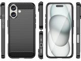 Flexible Handy Schutzhülle mit gebürster Carbon Textur auf der Rückseite für zum Schutz des Apple iPhone 16 Plus  Display und Gehäuse Case in schwarz von Screenguard