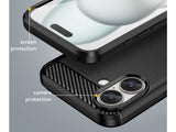 Flexible Handy Schutzhülle mit gebürster Carbon Textur auf der Rückseite für zum Schutz des Apple iPhone 16 Plus  Display und Gehäuse Case in schwarz von Screenguard