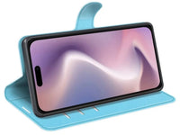 Lederhülle Karten Wallet Ledertasche Etui für Apple iPhone 16 Plus in hellblau von Screenguard