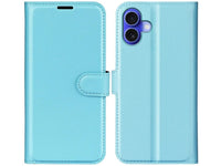 Lederhülle Karten Wallet Ledertasche Etui für Apple iPhone 16 Plus in hellblau von Screenguard