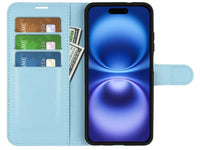 Lederhülle Portemonnaie Karten Ledertasche für Apple iPhone 16 Plus in hellblau von Screenguard