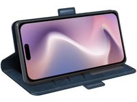 Veganes Flip Case Leder Etui Hülle mit Karten Fächer und Sichtfenster für Apple iPhone 16 Plus in dunkelblau von Screenguard