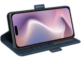 Veganes Flip Case Leder Etui Hülle mit Karten Fächer und Sichtfenster für Apple iPhone 16 Plus in dunkelblau von Screenguard