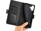 Veganes Flip Case Leder Etui Hülle mit Karten Fächer und Sichtfenster für Apple iPhone 16 Plus in schwarz von Screenguard