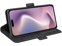 Veganes Flip Case Leder Etui Hülle mit Karten Fächer und Sichtfenster für Apple iPhone 16 Plus in schwarz von Screenguard