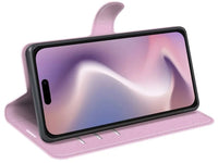 Lederhülle Karten Wallet Ledertasche Etui für Apple iPhone 16 Plus in rosa von Screenguard