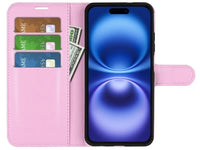 Lederhülle Portemonnaie Karten Ledertasche für Apple iPhone 16 Plus in rosa von Screenguard