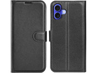Lederhülle Karten Wallet Ledertasche Etui für Apple iPhone 16 Plus in schwarz von Screenguard