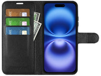 Lederhülle Portemonnaie Karten Ledertasche für Apple iPhone 16 Plus in schwarz von Screenguard