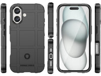 Widerstandsfähige, stabile Outdoor Sport Hülle für das Apple iPhone 16 Plus für Handwerker, Baustelle, Business, äusserst stabil mit erhöhten Rändern und Kanten in schwarz von Screenguard