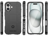 Widerstandsfähige, stabile Outdoor Sport Hülle für das Apple iPhone 16 Plus für Handwerker, Baustelle, Business, äusserst stabil mit erhöhten Rändern und Kanten in schwarz von Screenguard