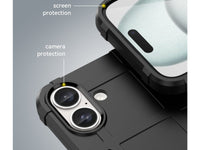 Widerstandsfähige, stabile Outdoor Sport Hülle für das Apple iPhone 16 Plus für Handwerker, Baustelle, Business, äusserst stabil mit erhöhten Rändern und Kanten in schwarz von Screenguard