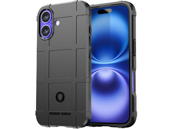 Widerstandsfähige, stabile Outdoor Sport Hülle für das Apple iPhone 16 Plus für Handwerker, Baustelle, Business, äusserst stabil mit erhöhten Rändern und Kanten in schwarz von Screenguard