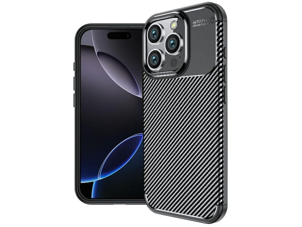 Hochwertig stabile Soft TPU Smartphone Handy Hülle im Carbon Design für Apple iPhone 16 Pro zum Schutz des Display und Gehäuse Cover in schwarz von Screenguard