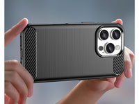 Flexible Handy Schutzhülle mit gebürster Carbon Textur auf der Rückseite für zum Schutz des Apple iPhone 16 Pro  Display und Gehäuse Case in schwarz von Screenguard