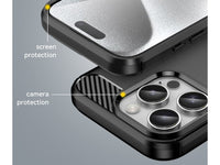 Flexible Handy Schutzhülle mit gebürster Carbon Textur auf der Rückseite für zum Schutz des Apple iPhone 16 Pro  Display und Gehäuse Case in schwarz von Screenguard