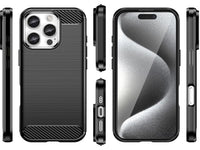 Flexible Handy Schutzhülle mit gebürster Carbon Textur auf der Rückseite für zum Schutz des Apple iPhone 16 Pro  Display und Gehäuse Case in schwarz von Screenguard