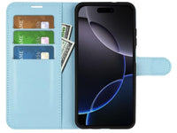 Lederhülle Portemonnaie Karten Ledertasche für Apple iPhone 16 Pro in hellblau von Screenguard