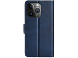 Veganes Flip Case Leder Etui Hülle mit Karten Fächer und Sichtfenster für Apple iPhone 16 Pro in dunkelblau von Screenguard