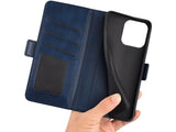 Veganes Flip Case Leder Etui Hülle mit Karten Fächer und Sichtfenster für Apple iPhone 16 Pro in dunkelblau von Screenguard