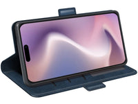 Veganes Flip Case Leder Etui Hülle mit Karten Fächer und Sichtfenster für Apple iPhone 16 Pro in dunkelblau von Screenguard