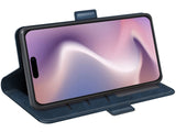 Veganes Flip Case Leder Etui Hülle mit Karten Fächer und Sichtfenster für Apple iPhone 16 Pro in dunkelblau von Screenguard