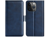 Veganes Flip Case Leder Etui Hülle mit Karten Fächer und Sichtfenster für Apple iPhone 16 Pro in dunkelblau von Screenguard