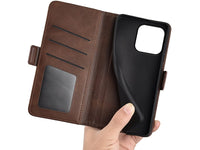 Veganes Flip Case Leder Etui Hülle mit Karten Fächer und Sichtfenster für Apple iPhone 16 Pro in mokka von Screenguard