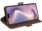 Veganes Flip Case Leder Etui Hülle mit Karten Fächer und Sichtfenster für Apple iPhone 16 Pro in mokka von Screenguard
