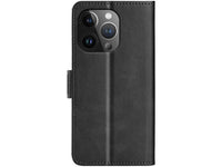 Veganes Flip Case Leder Etui Hülle mit Karten Fächer und Sichtfenster für Apple iPhone 16 Pro in schwarz von Screenguard