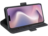Veganes Flip Case Leder Etui Hülle mit Karten Fächer und Sichtfenster für Apple iPhone 16 Pro in schwarz von Screenguard