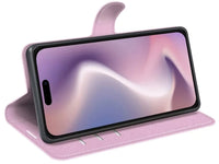 Lederhülle Karten Wallet Ledertasche Etui für Apple iPhone 16 Pro in rosa von Screenguard