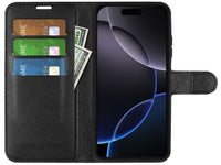 Lederhülle Portemonnaie Karten Ledertasche für Apple iPhone 16 Pro in schwarz von Screenguard