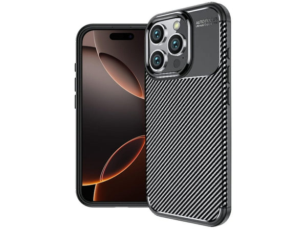 Hochwertig stabile Soft TPU Smartphone Handy Hülle im Carbon Design für Apple iPhone 16 Pro Max zum Schutz des Display und Gehäuse Cover in schwarz von Screenguard