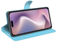 Lederhülle Karten Wallet Ledertasche Etui für Apple iPhone 16 Pro Max in hellblau von Screenguard