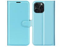 Lederhülle Karten Wallet Ledertasche Etui für Apple iPhone 16 Pro Max in hellblau von Screenguard