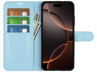 Lederhülle Portemonnaie Karten Ledertasche für Apple iPhone 16 Pro Max in hellblau von Screenguard