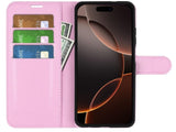 Lederhülle Portemonnaie Karten Ledertasche für Apple iPhone 16 Pro Max in rosa von Screenguard