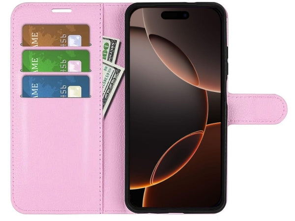 Lederhülle Portemonnaie Karten Ledertasche für Apple iPhone 16 Pro Max in rosa von Screenguard