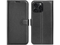 Lederhülle Karten Wallet Ledertasche Etui für Apple iPhone 16 Pro Max in schwarz von Screenguard