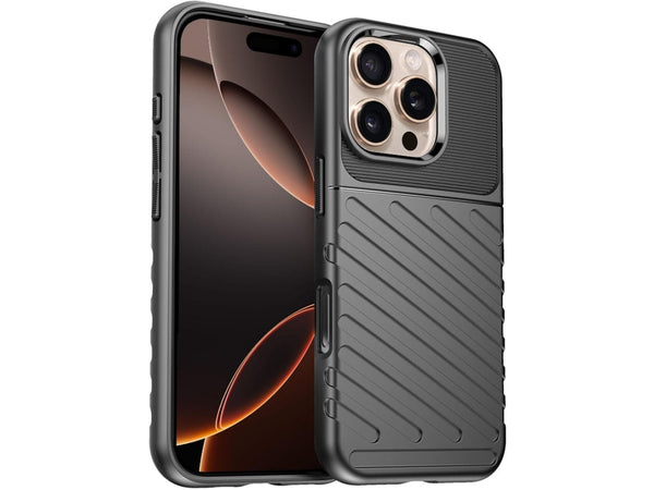 Moderne Design Hülle Cover für das Apple iPhone 16 Pro Max mit Stripes zum Schutz von Kratzern, Dellen, Display aus TPU Gummi in schwarz von Screenguard