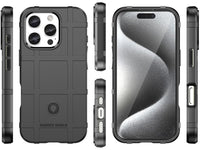 Widerstandsfähige, stabile Outdoor Sport Hülle für das Apple iPhone 16 Pro für Handwerker, Baustelle, Business, äusserst stabil mit erhöhten Rändern und Kanten in schwarz von Screenguard