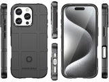 Widerstandsfähige, stabile Outdoor Sport Hülle für das Apple iPhone 16 Pro für Handwerker, Baustelle, Business, äusserst stabil mit erhöhten Rändern und Kanten in schwarz von Screenguard