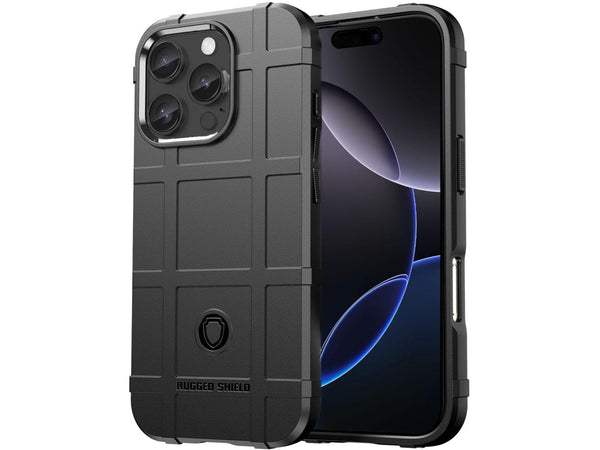 Widerstandsfähige, stabile Outdoor Sport Hülle für das Apple iPhone 16 Pro für Handwerker, Baustelle, Business, äusserst stabil mit erhöhten Rändern und Kanten in schwarz von Screenguard