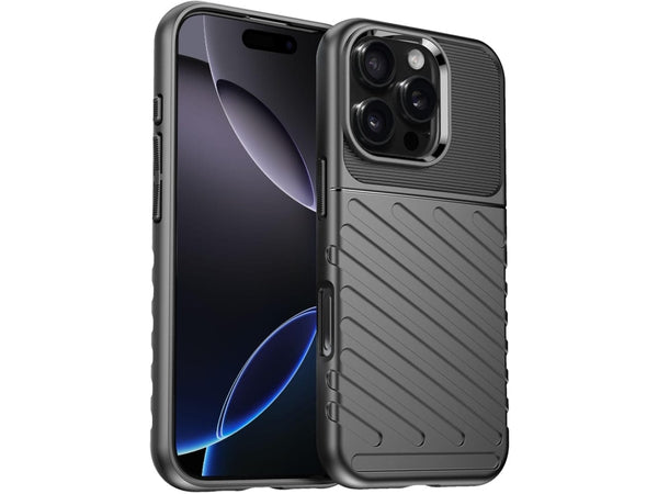 Moderne Design Hülle Cover für das Apple iPhone 16 Pro mit Stripes zum Schutz von Kratzern, Dellen, Display aus TPU Gummi in schwarz von Screenguard