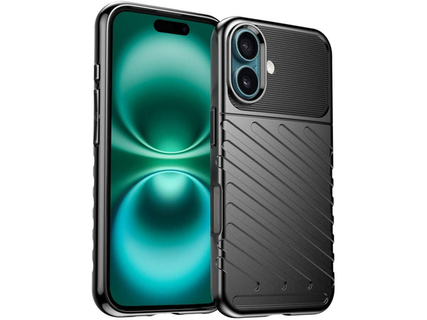 Moderne Design Hülle Cover für das Apple iPhone 16 mit Stripes zum Schutz von Kratzern, Dellen, Display aus TPU Gummi in schwarz von Screenguard